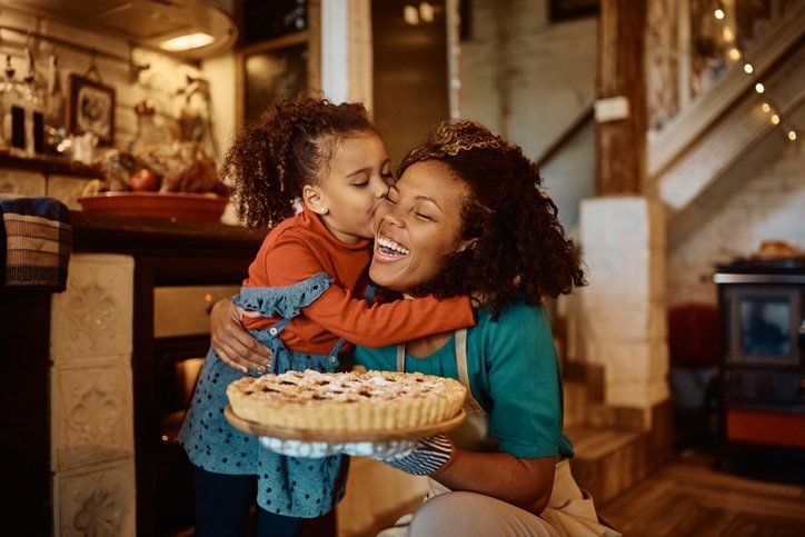 Mom and child holiday baking