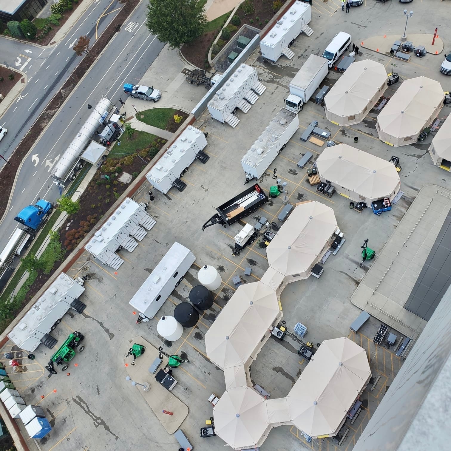 Emergency medical response tents and staging area.