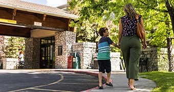 Family entering the hospital.